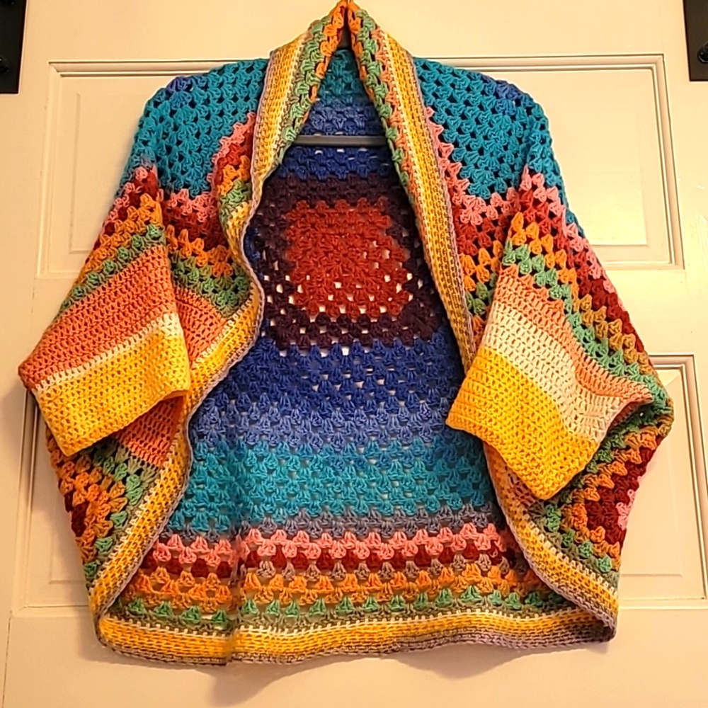 FUN Colorful crochet cardigan lightweight shrug boho jacket